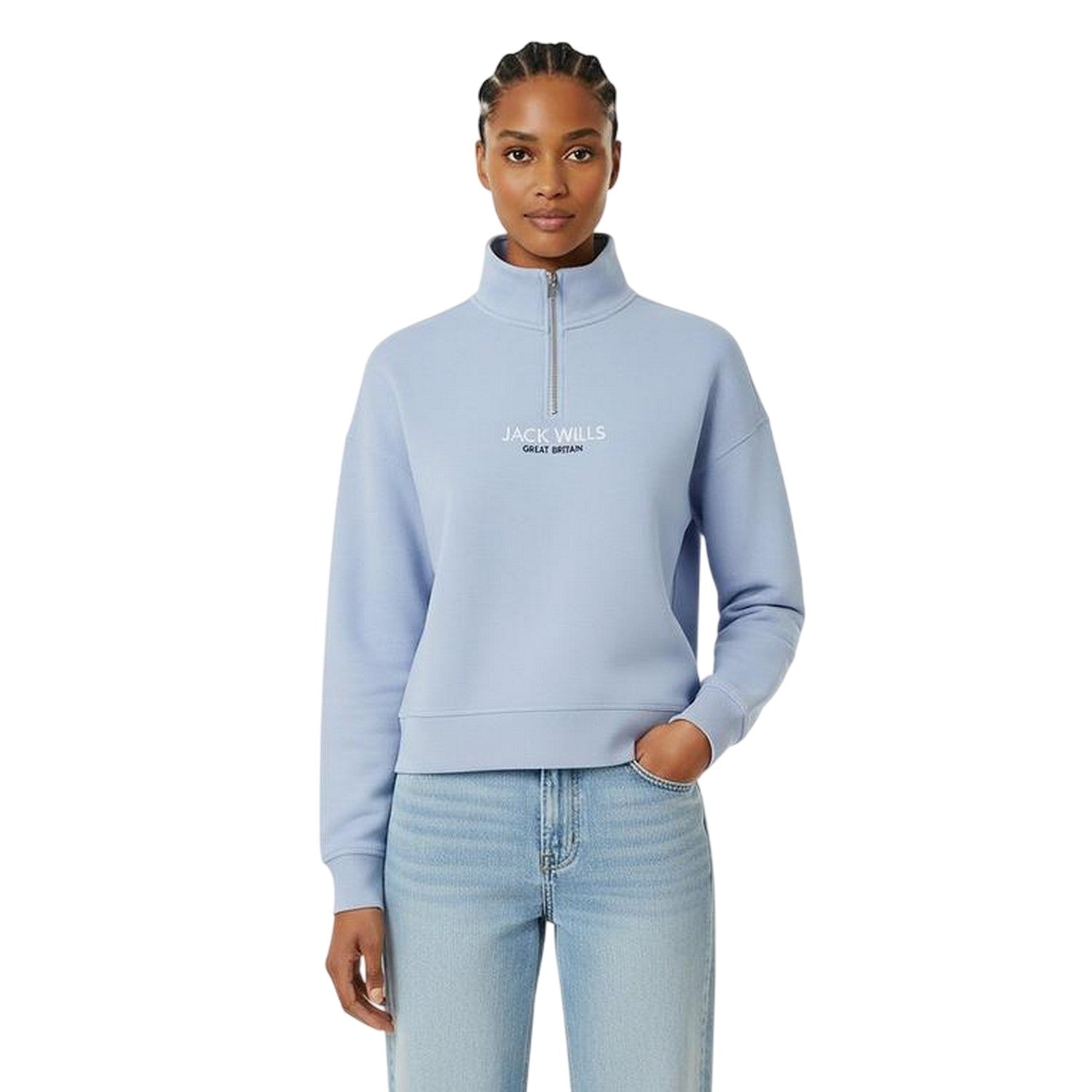 Soft Blue - Side - Jack Wills Womens-Ladies Honeylane Half Zip Sweatshirt