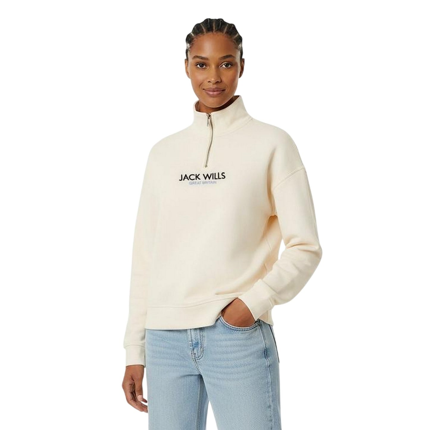Vintage White - Side - Jack Wills Womens-Ladies Honeylane Half Zip Sweatshirt