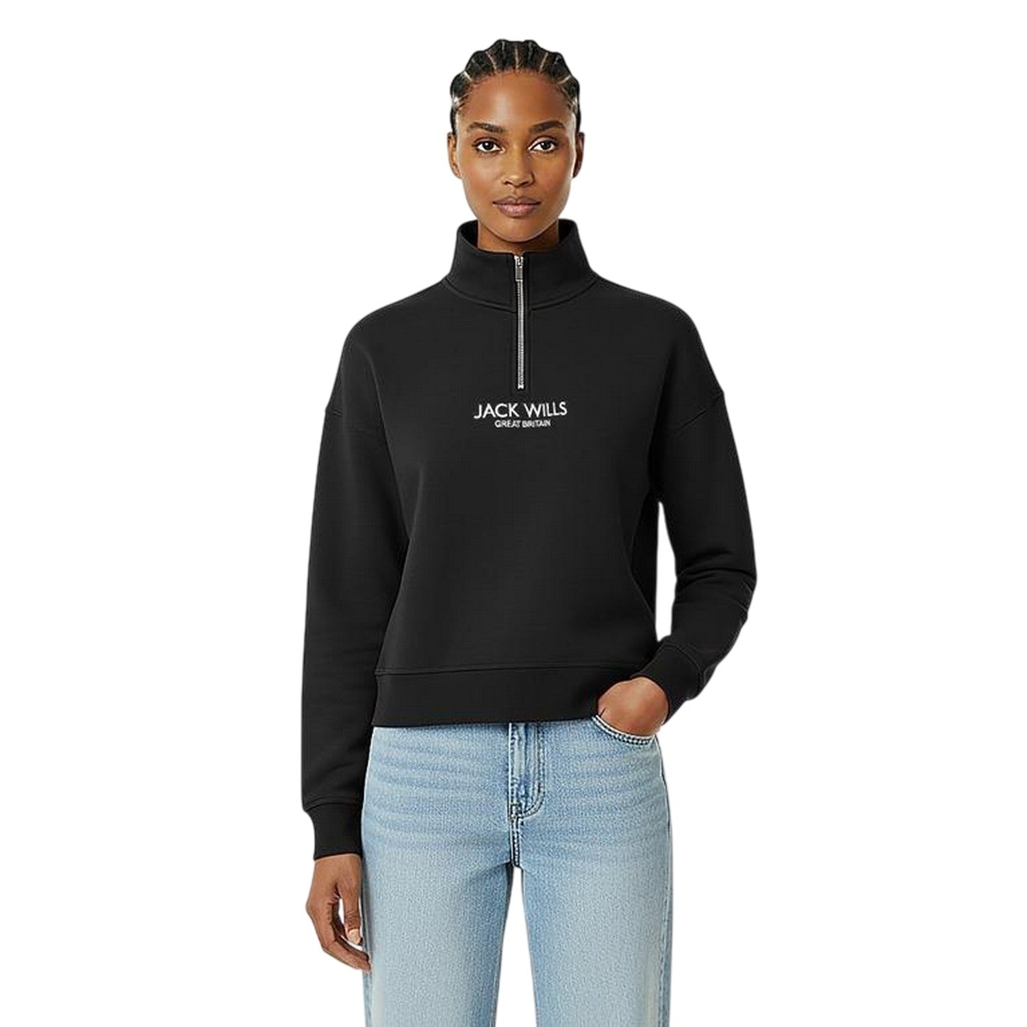 Black - Side - Jack Wills Womens-Ladies Honeylane Half Zip Sweatshirt