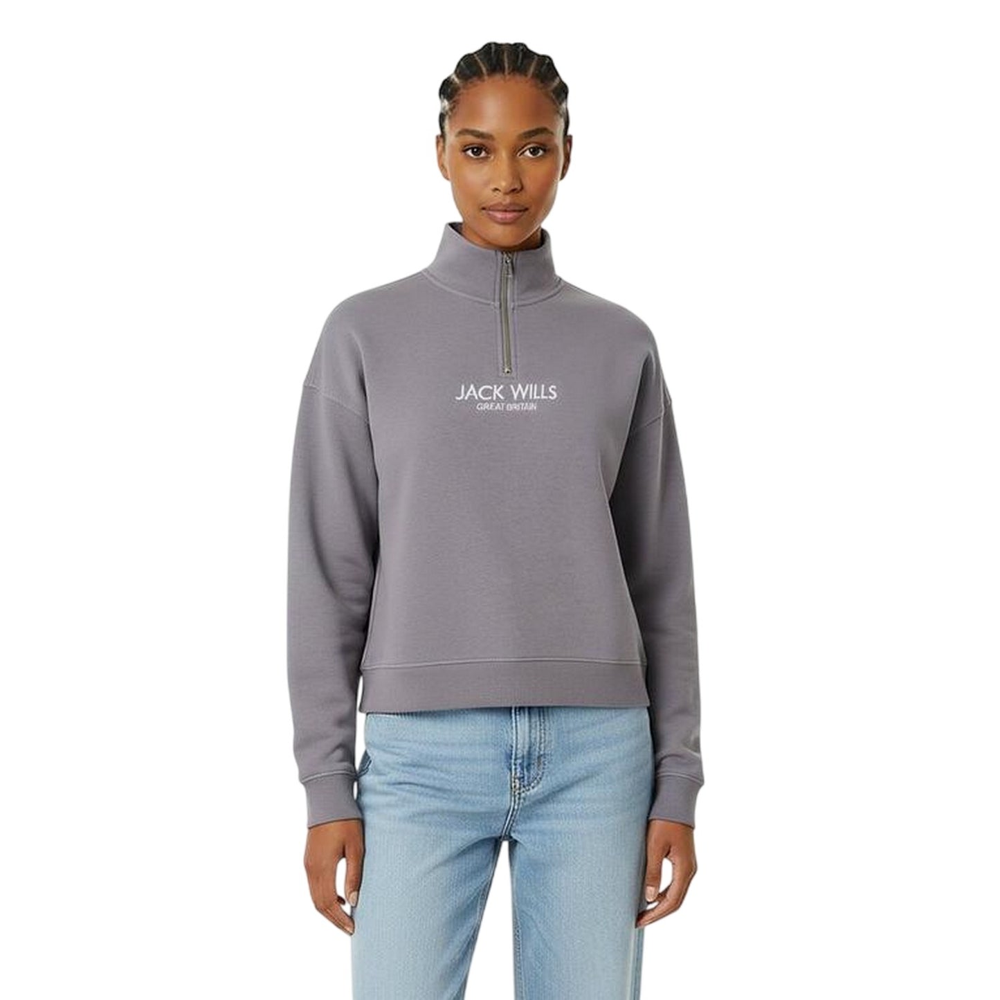 Dusky Blue - Side - Jack Wills Womens-Ladies Honeylane Half Zip Sweatshirt