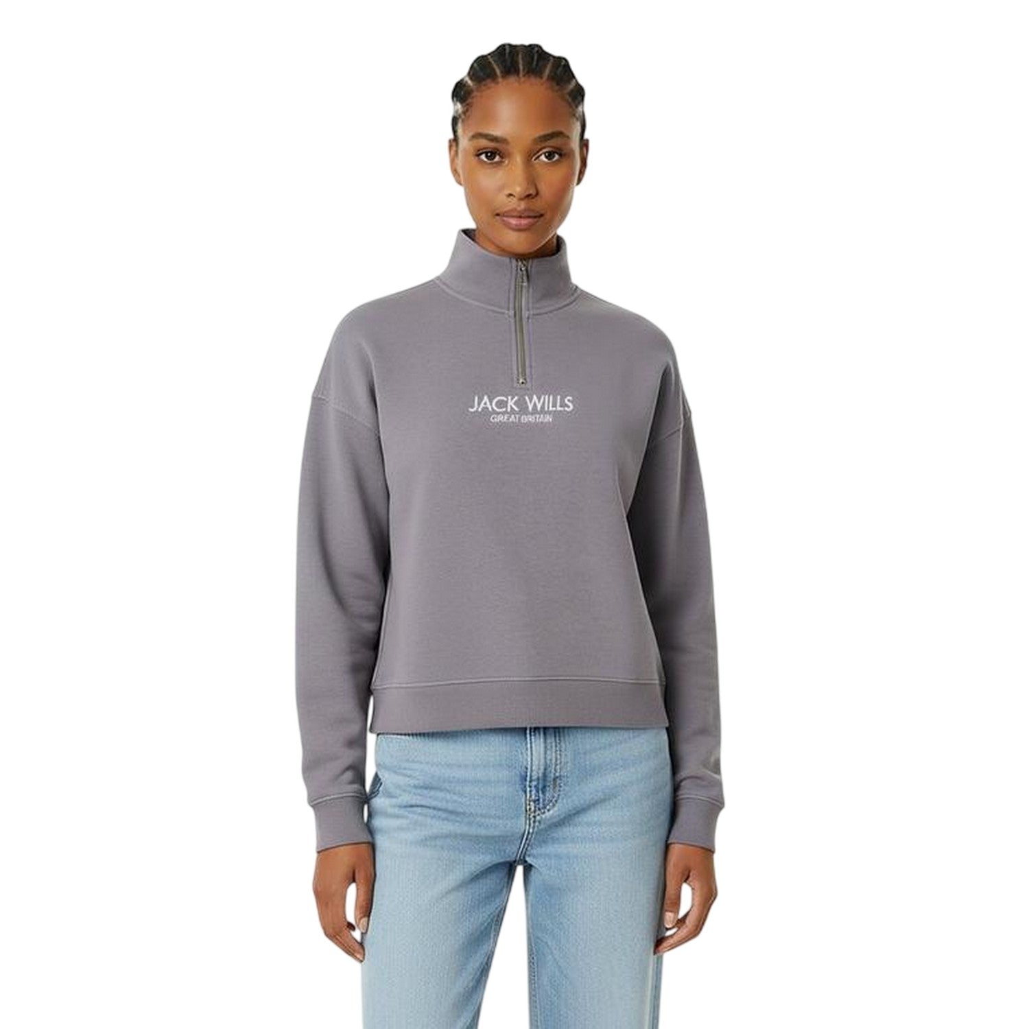Dusky Blue - Side - Jack Wills Womens-Ladies Honeylane Half Zip Sweatshirt