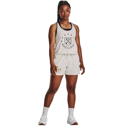 White - Pack Shot - Under Armour Womens-Ladies Project Rock Iron Paradise Shorts