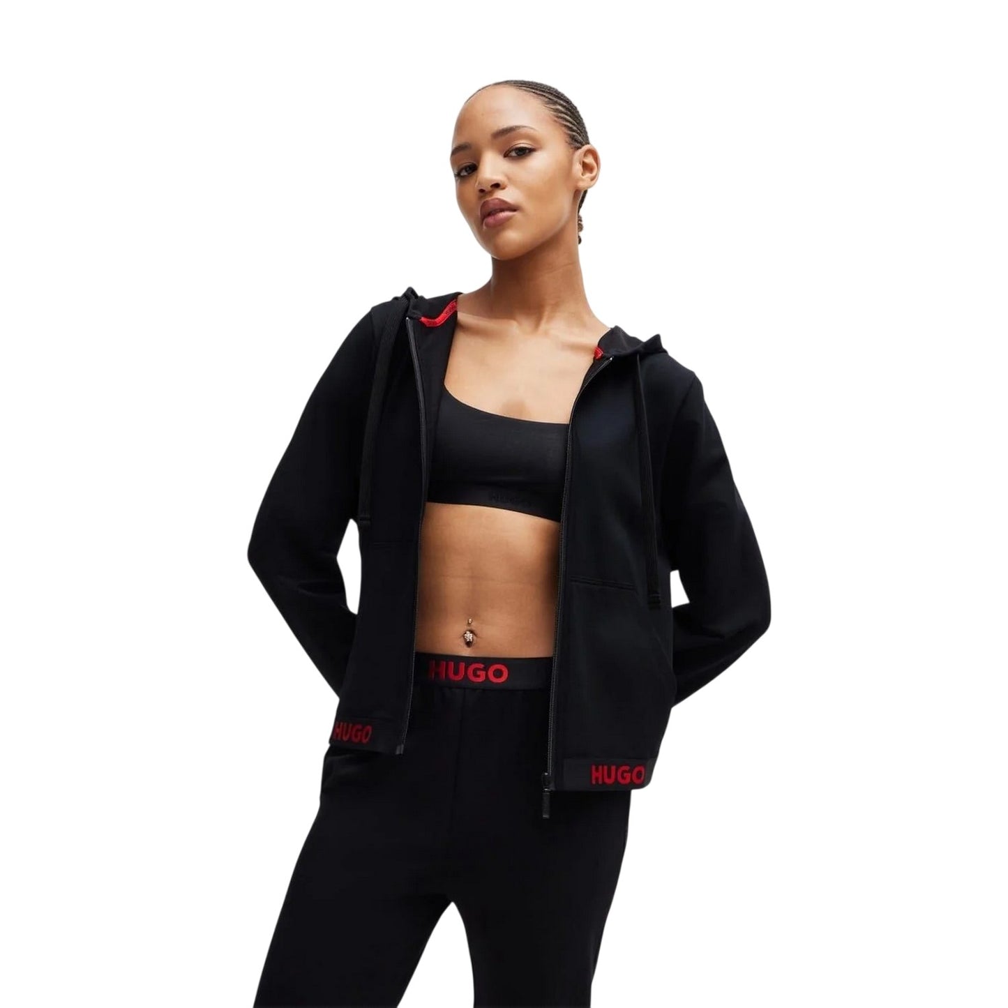 Black - Side - Hugo Womens-Ladies Lettering Regular Hooded Jacket