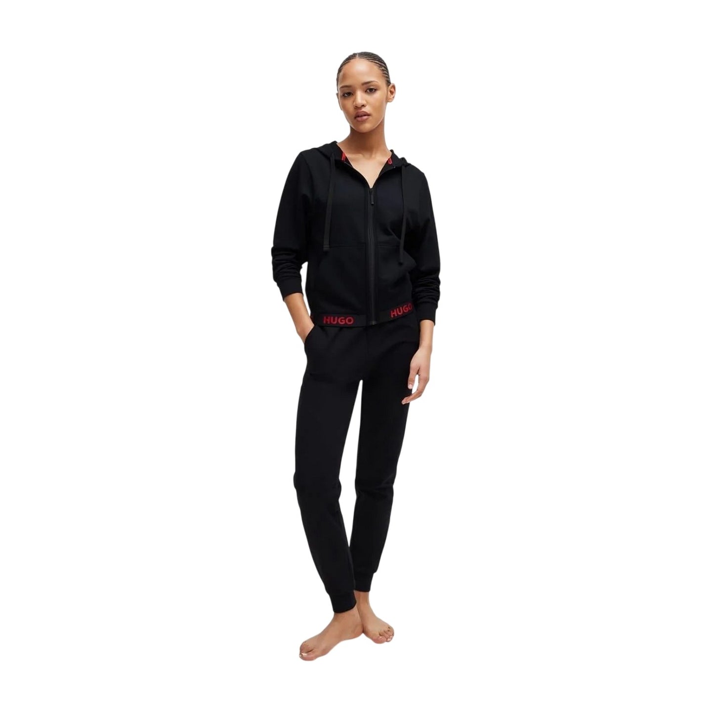 Black - Lifestyle - Hugo Womens-Ladies Lettering Regular Hooded Jacket
