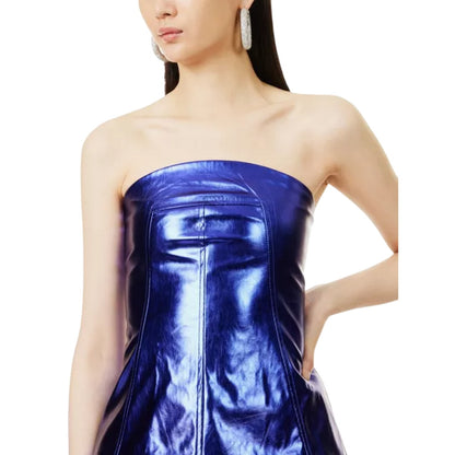 Purple - Side - AmyLynn Womens-Ladies Jhnna Faux Leather Slim Tube Top