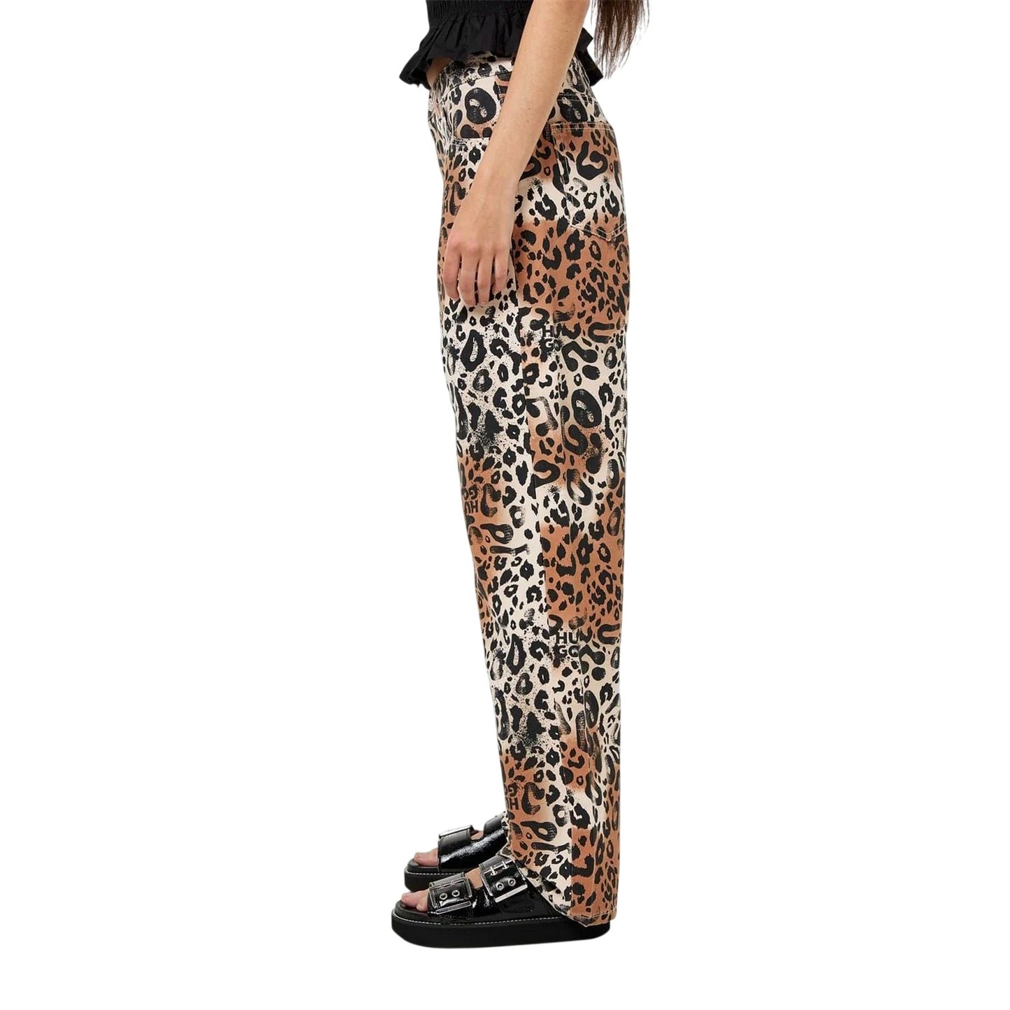 Multicoloured - Side - Hugo Womens-Ladies Hisanna Leopard Print Wide Leg Trousers