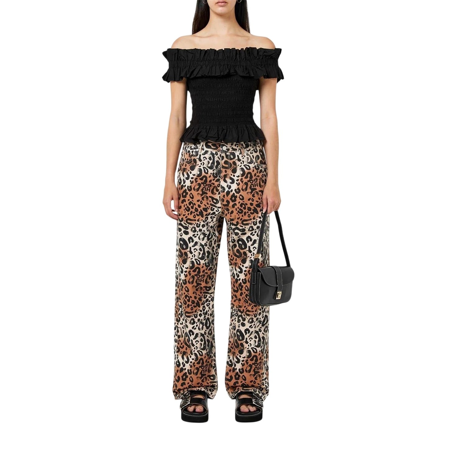 Multicoloured - Lifestyle - Hugo Womens-Ladies Hisanna Leopard Print Wide Leg Trousers