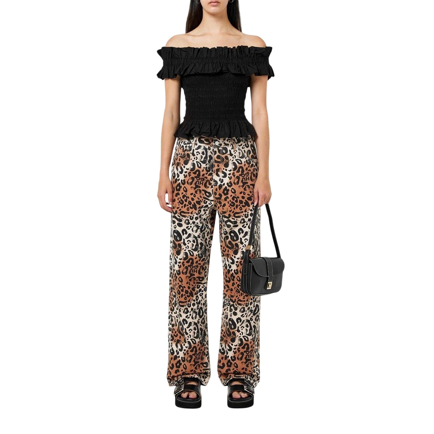 Multicoloured - Lifestyle - Hugo Womens-Ladies Hisanna Leopard Print Wide Leg Trousers