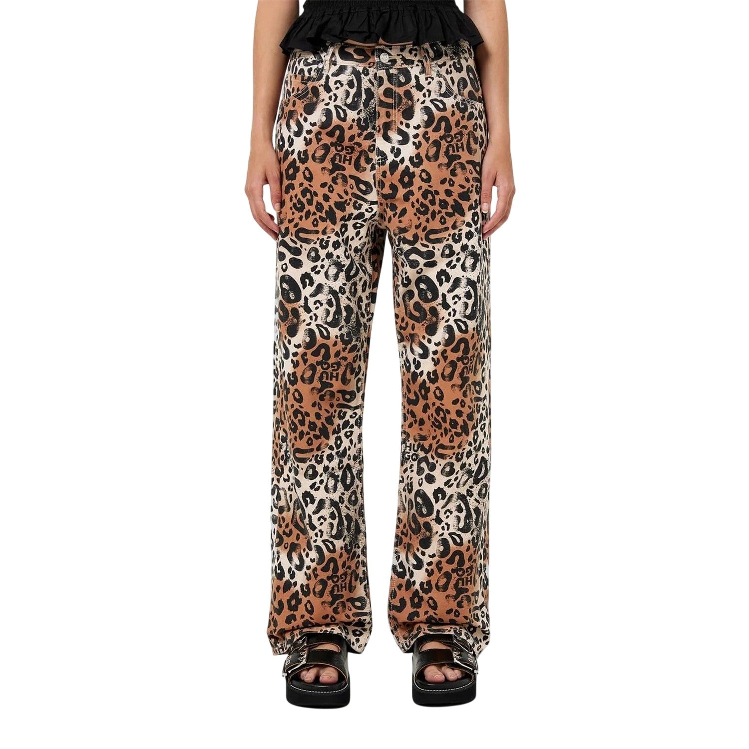 Multicoloured - Front - Hugo Womens-Ladies Hisanna Leopard Print Wide Leg Trousers