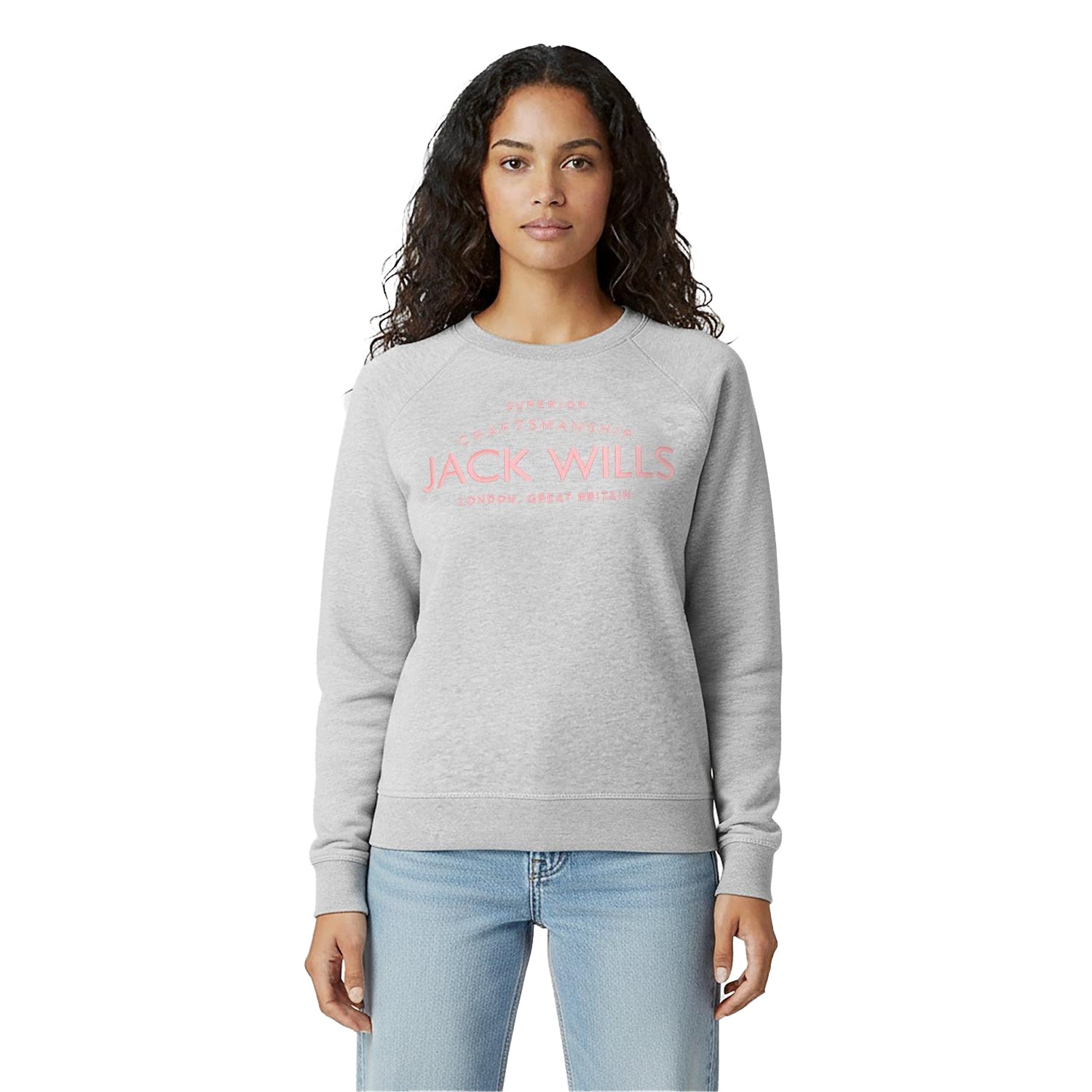 Grey Marl - Lifestyle - Jack Wills Womens-Ladies Hunston Graphic Crew Neck Sweatshirt