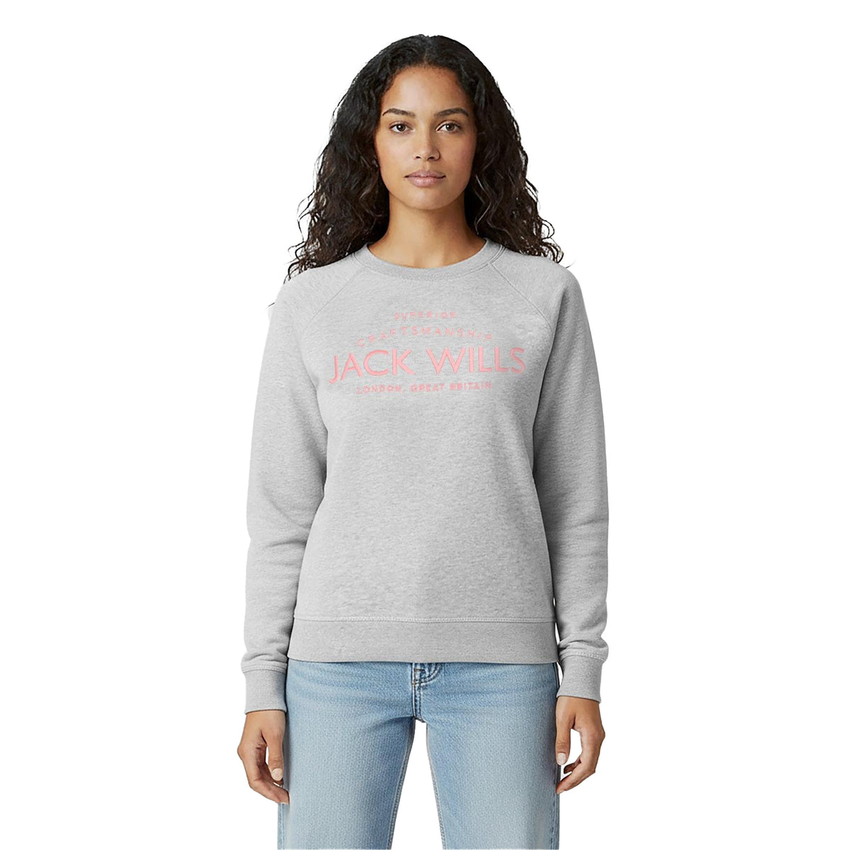 Grey Marl - Lifestyle - Jack Wills Womens-Ladies Hunston Graphic Crew Neck Sweatshirt