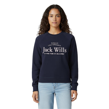 Navy - Side - Jack Wills Womens-Ladies Hunston Graphic Crew Neck Sweatshirt