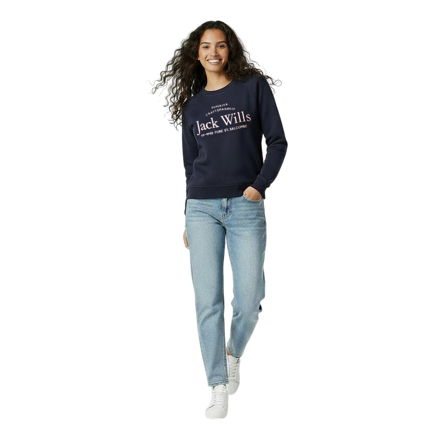 Navy - Pack Shot - Jack Wills Womens-Ladies Hunston Graphic Crew Neck Sweatshirt