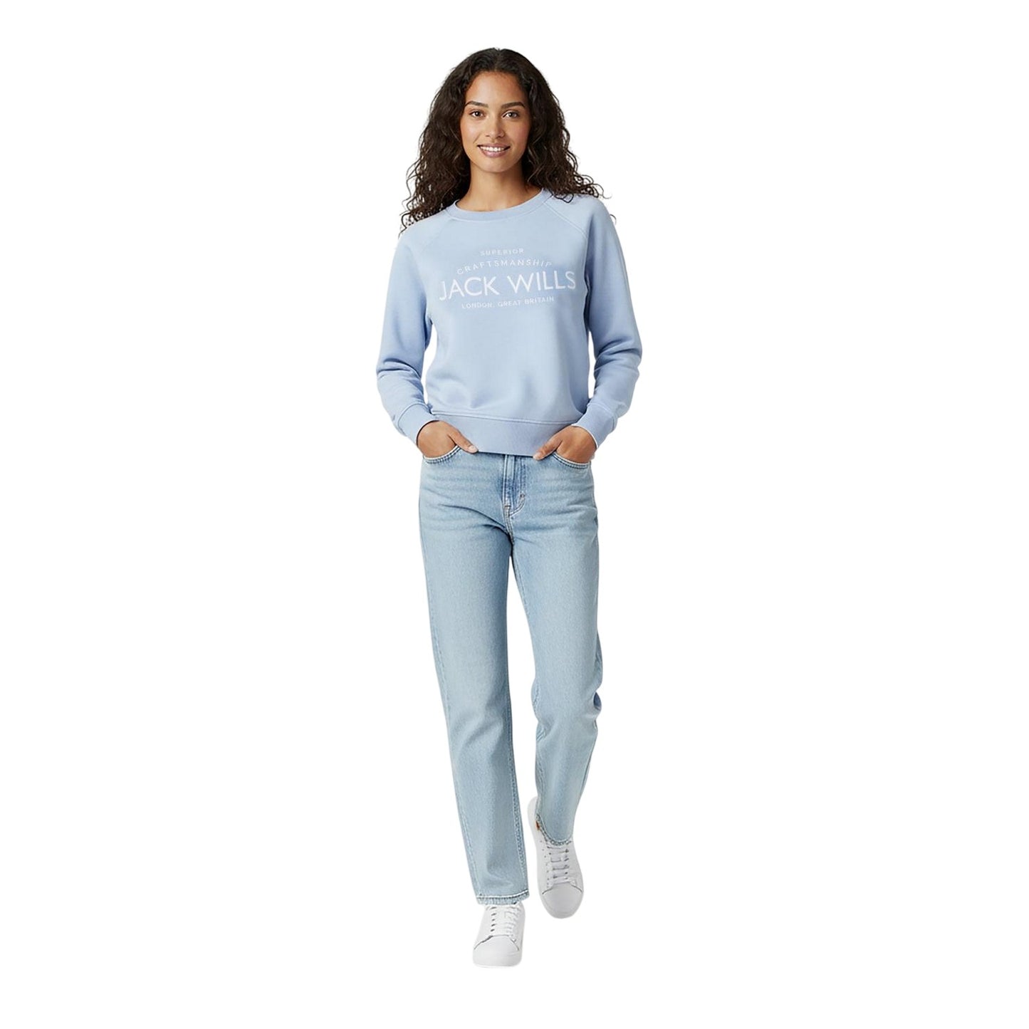 Soft Blue - Pack Shot - Jack Wills Womens-Ladies Hunston Graphic Crew Neck Sweatshirt