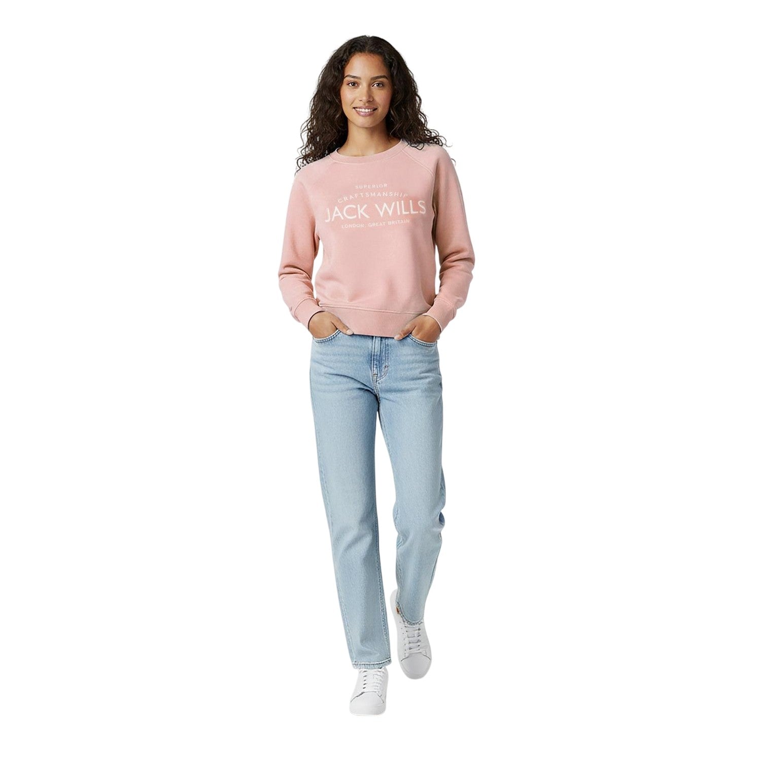 Soft Pink - Pack Shot - Jack Wills Womens-Ladies Hunston Graphic Crew Neck Sweatshirt