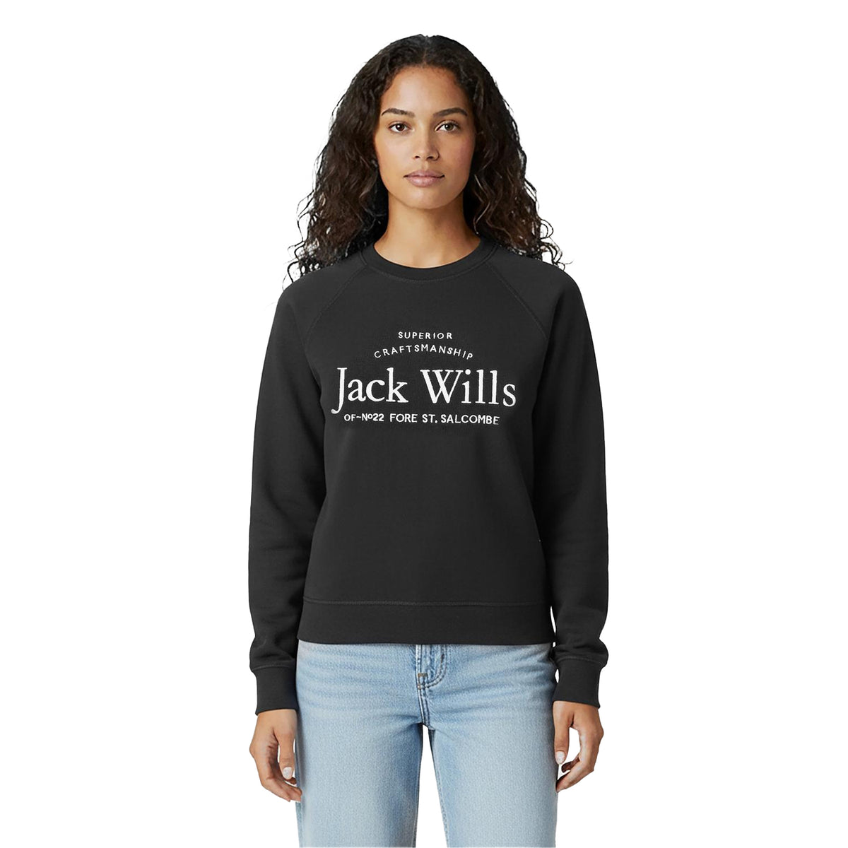 Black - Side - Jack Wills Womens-Ladies Hunston Graphic Crew Neck Sweatshirt