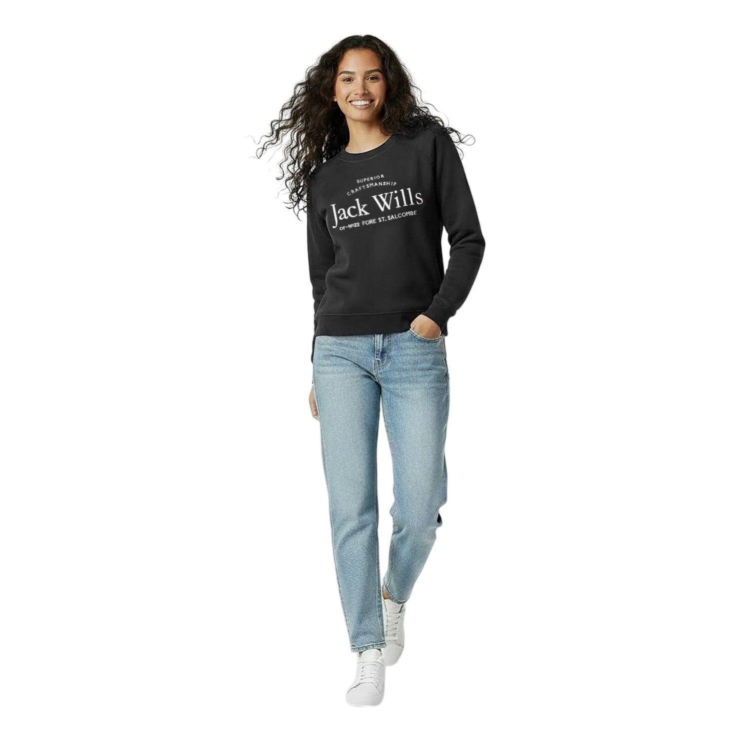 Black - Pack Shot - Jack Wills Womens-Ladies Hunston Graphic Crew Neck Sweatshirt