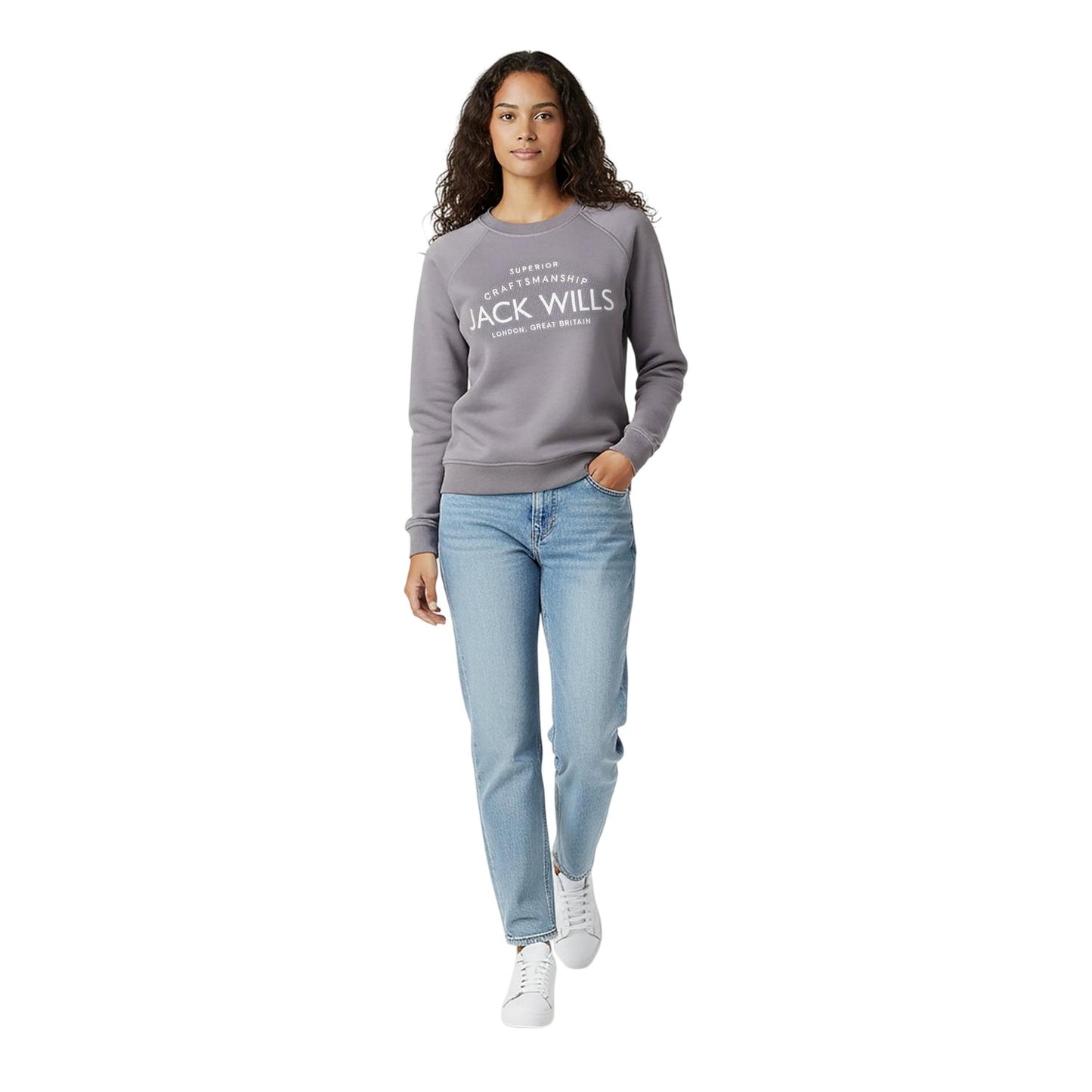 Dusky Blue - Lifestyle - Jack Wills Womens-Ladies Hunston Graphic Crew Neck Sweatshirt