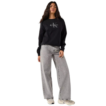 Black - Lifestyle - Calvin Klein Womens-Ladies Logo Long-Sleeved Sweatshirt