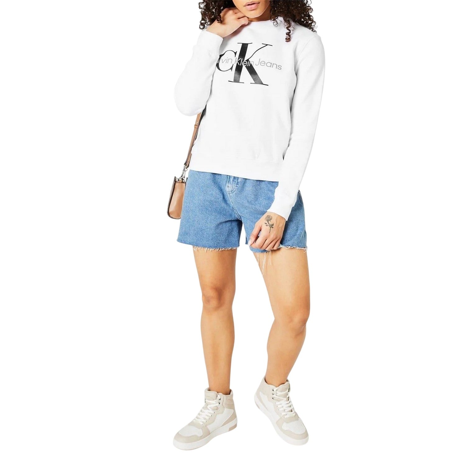 Bright White - Lifestyle - Calvin Klein Womens-Ladies Logo Long-Sleeved Sweatshirt
