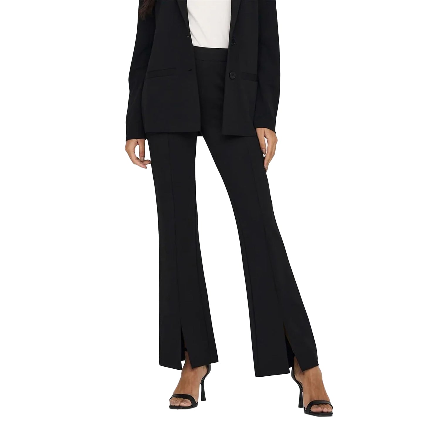 Black - Side - Only Womens-Ladies Flared Trousers