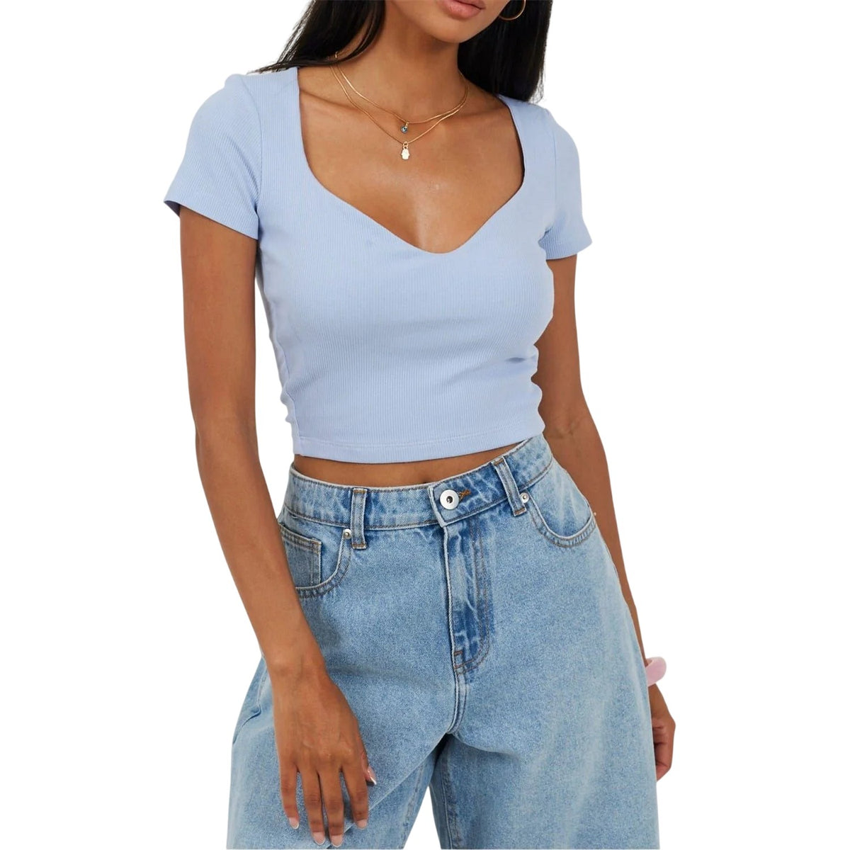 Ice Blue - Front - Brave Soul Womens-Ladies Sweetheart Crop Top