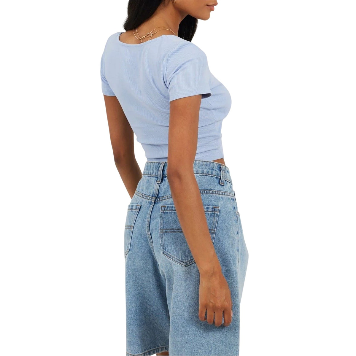 Ice Blue - Back - Brave Soul Womens-Ladies Sweetheart Crop Top