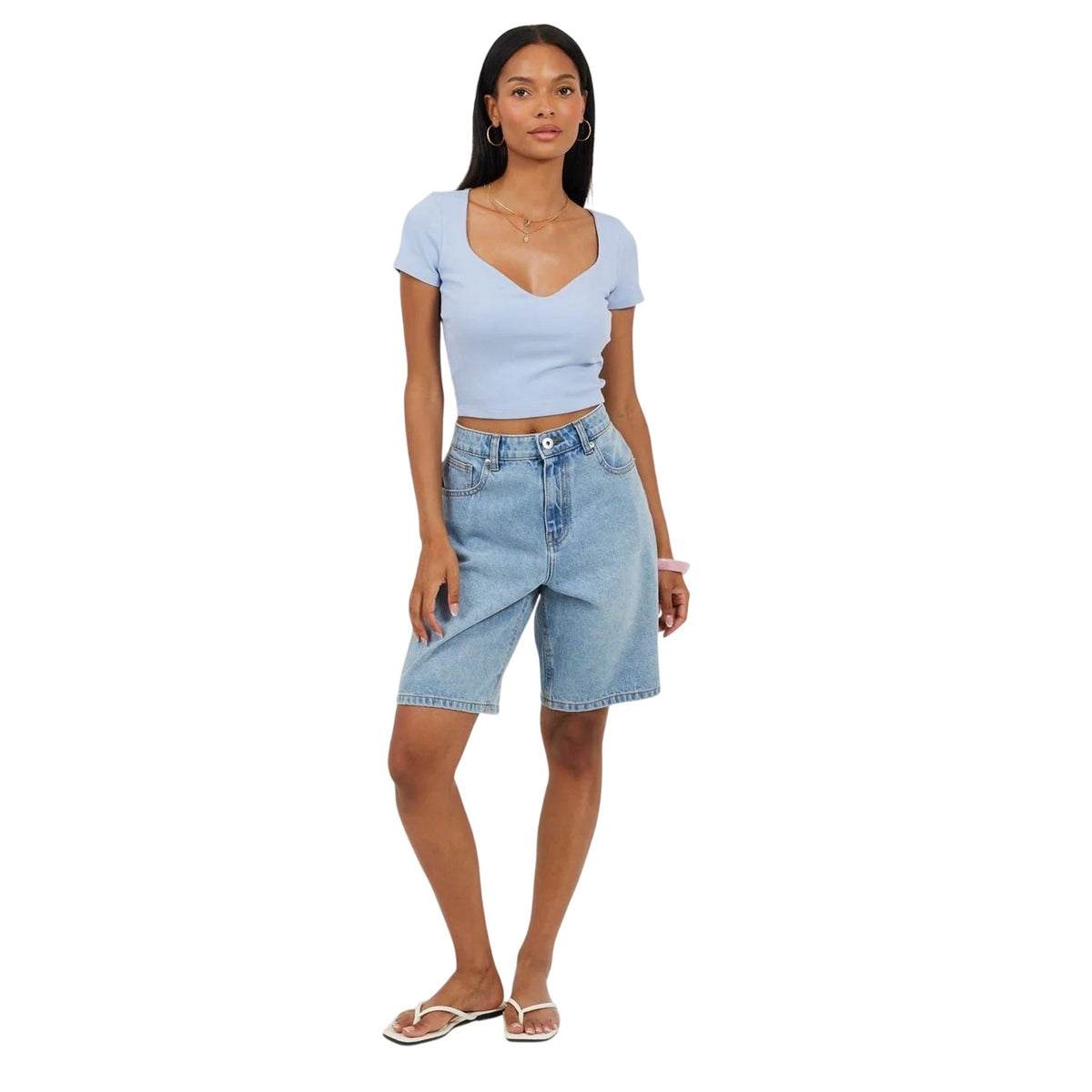 Ice Blue - Side - Brave Soul Womens-Ladies Sweetheart Crop Top