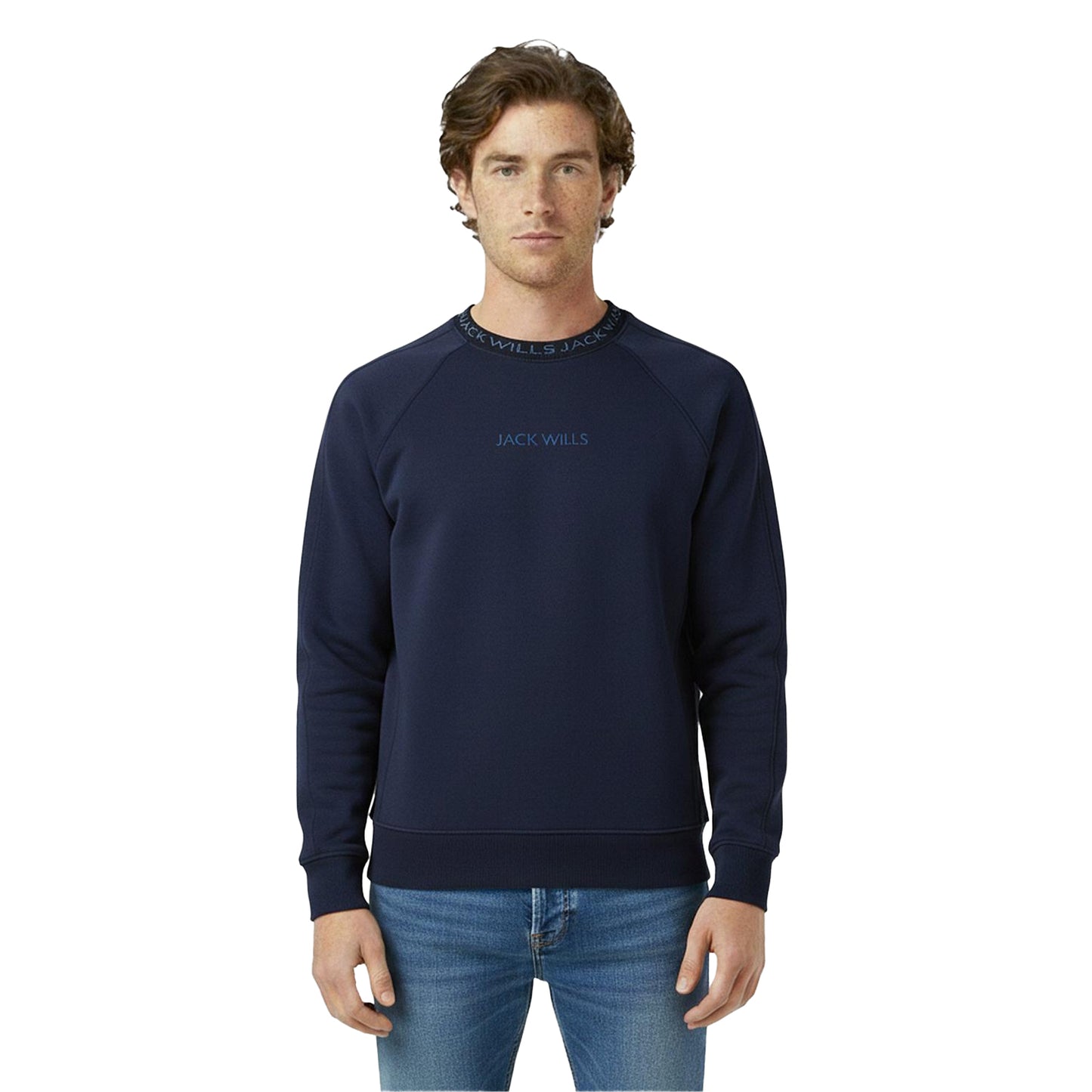 Navy - Side - Jack Wills Mens Jacquard Crew Neck Sweatshirt