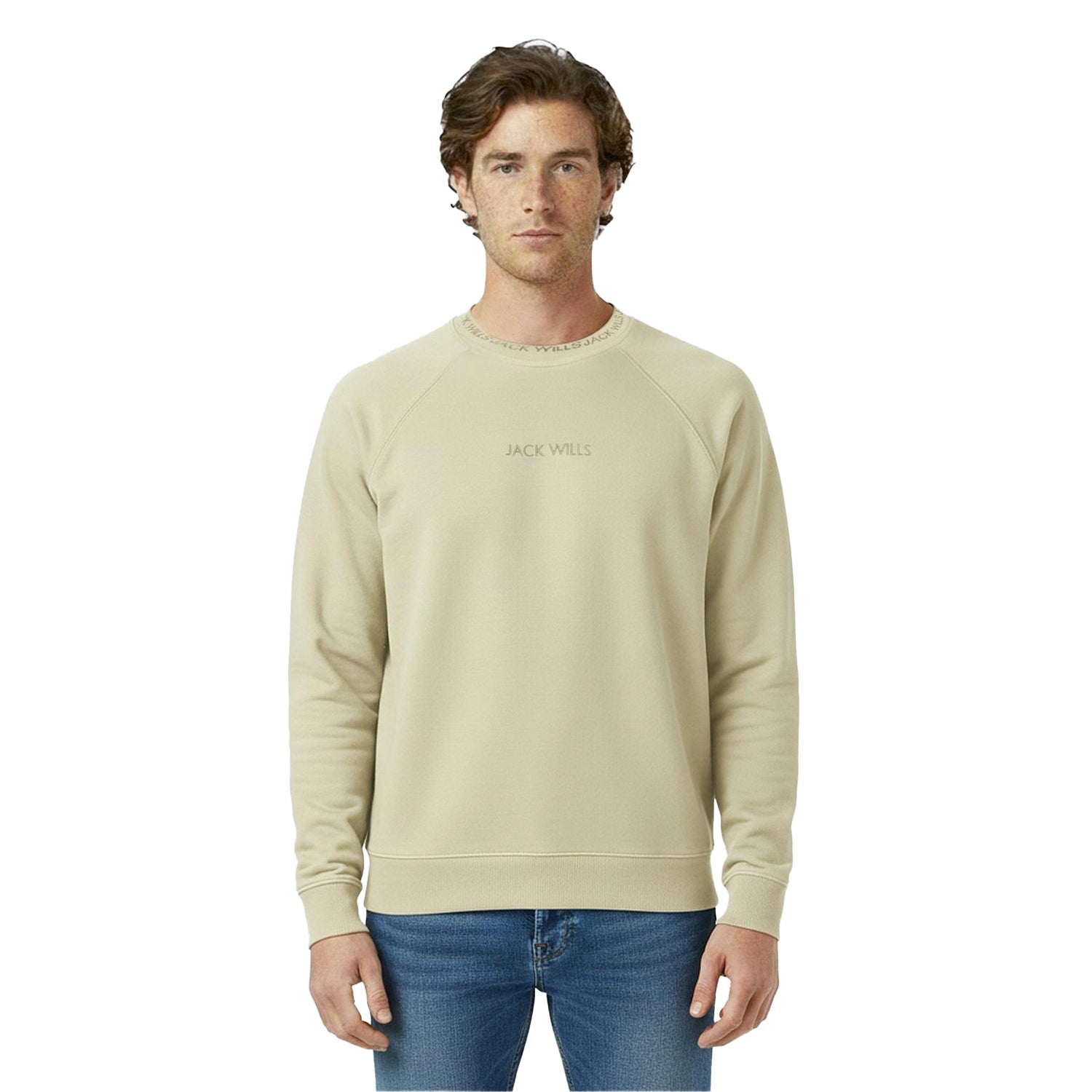 Pistachio - Side - Jack Wills Mens Jacquard Crew Neck Sweatshirt