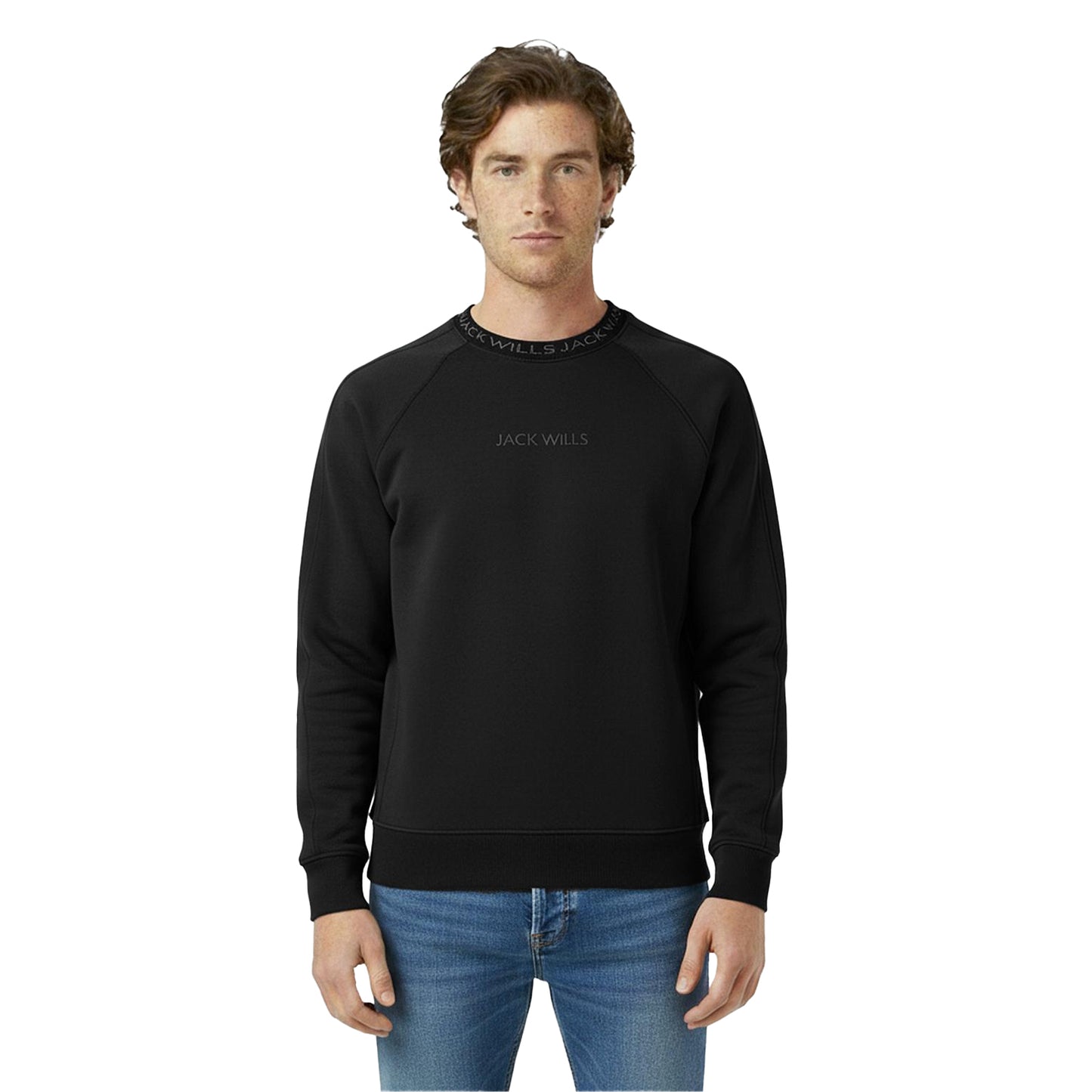 Black - Side - Jack Wills Mens Jacquard Crew Neck Sweatshirt