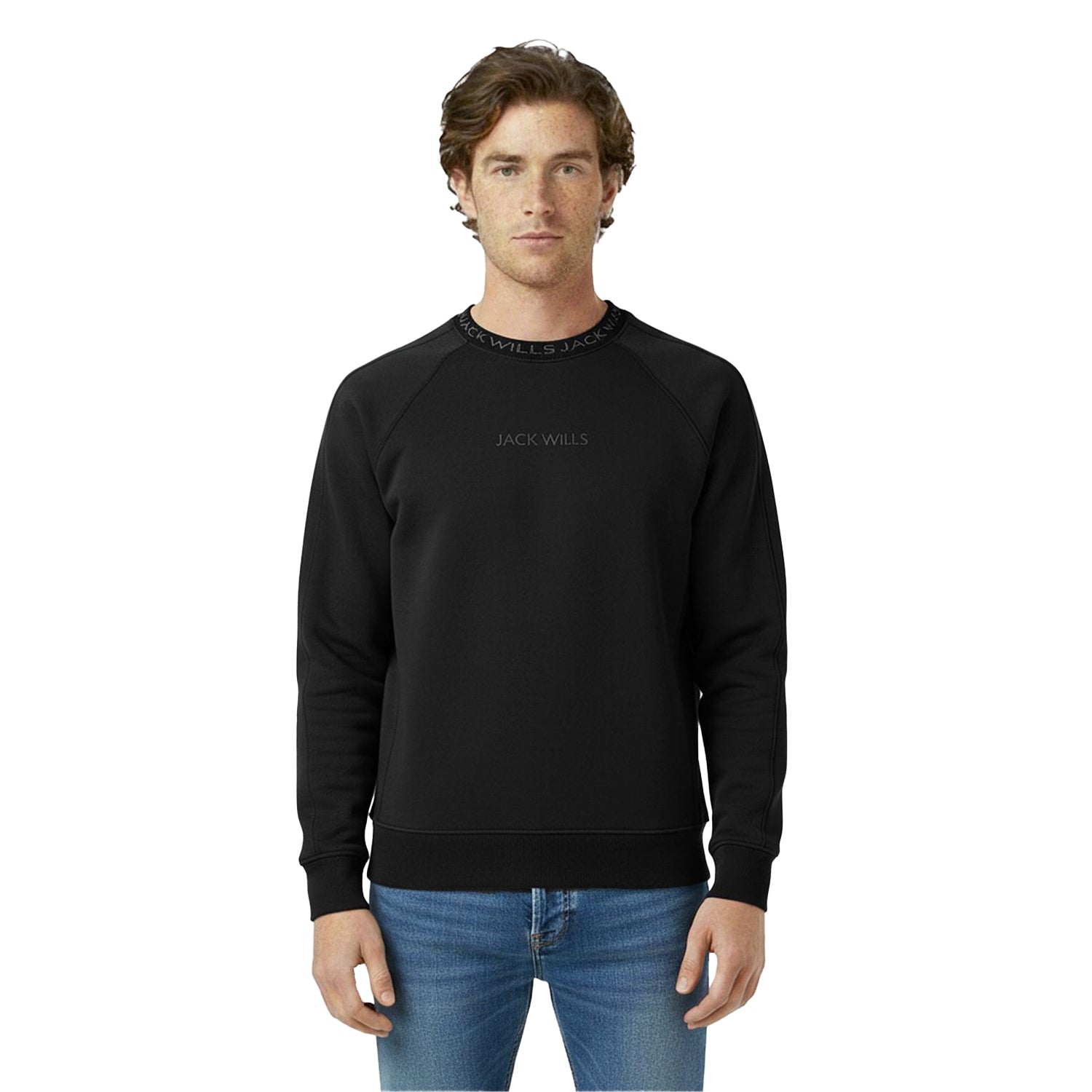 Black - Side - Jack Wills Mens Jacquard Crew Neck Sweatshirt