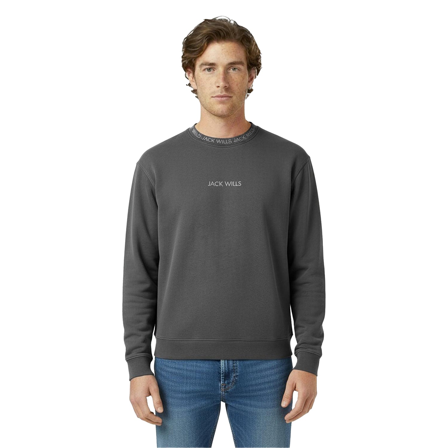 Slate - Side - Jack Wills Mens Jacquard Crew Neck Sweatshirt