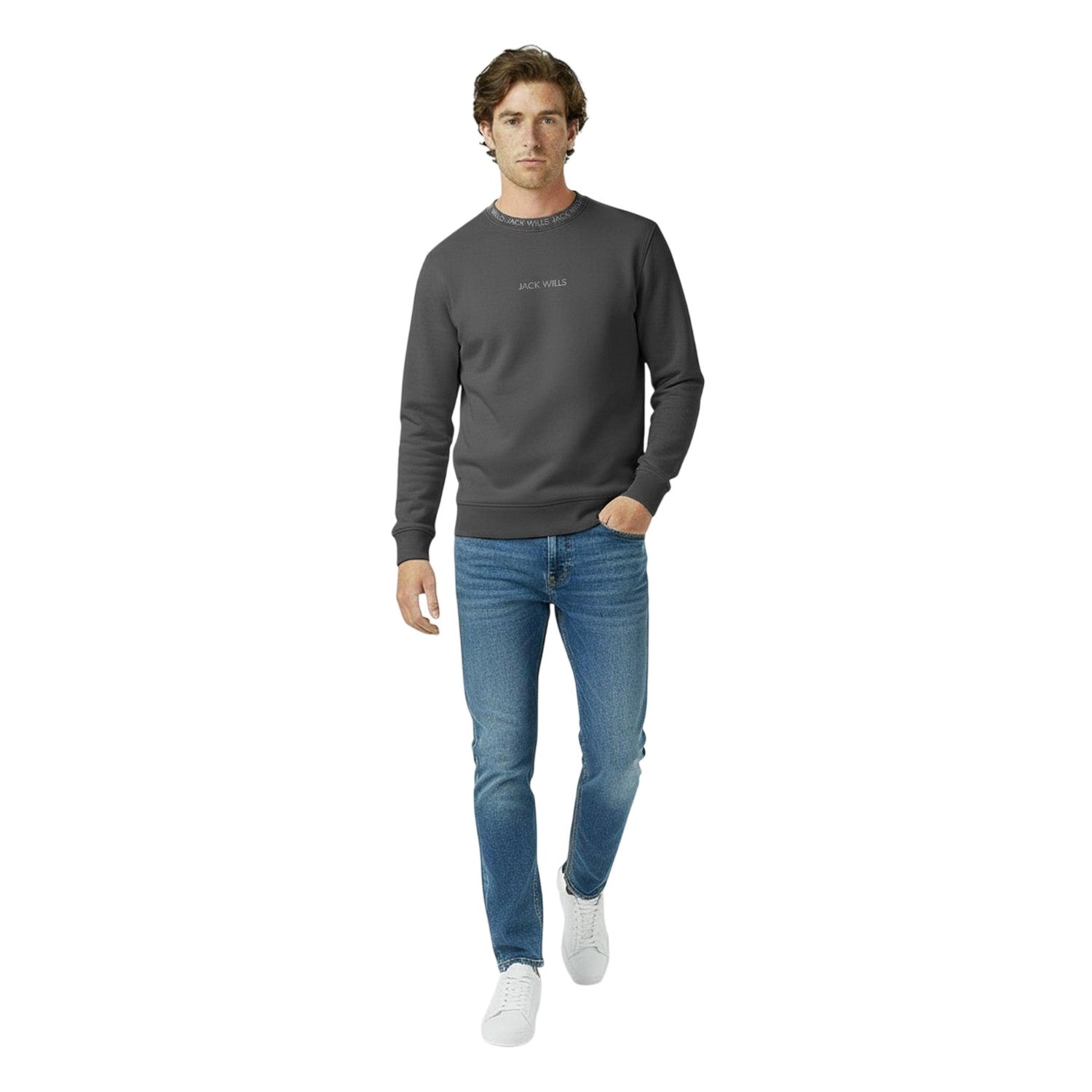 Slate - Lifestyle - Jack Wills Mens Jacquard Crew Neck Sweatshirt