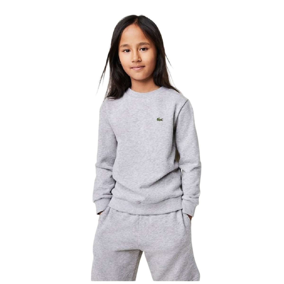 Grey - Side - Lacoste Childrens-Kids Logo Crew Neck Sweatshirt