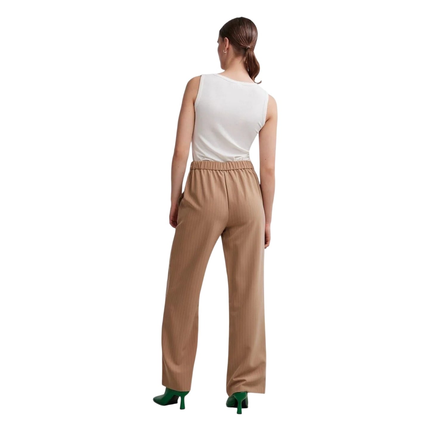 Mink - Back - Pieces Womens-Ladies Pinstripe Wide Leg Trousers