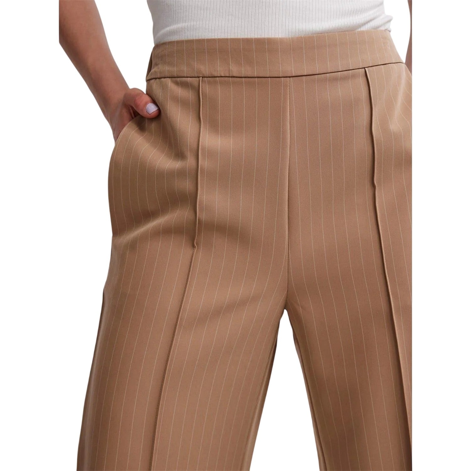 Mink - Side - Pieces Womens-Ladies Pinstripe Wide Leg Trousers