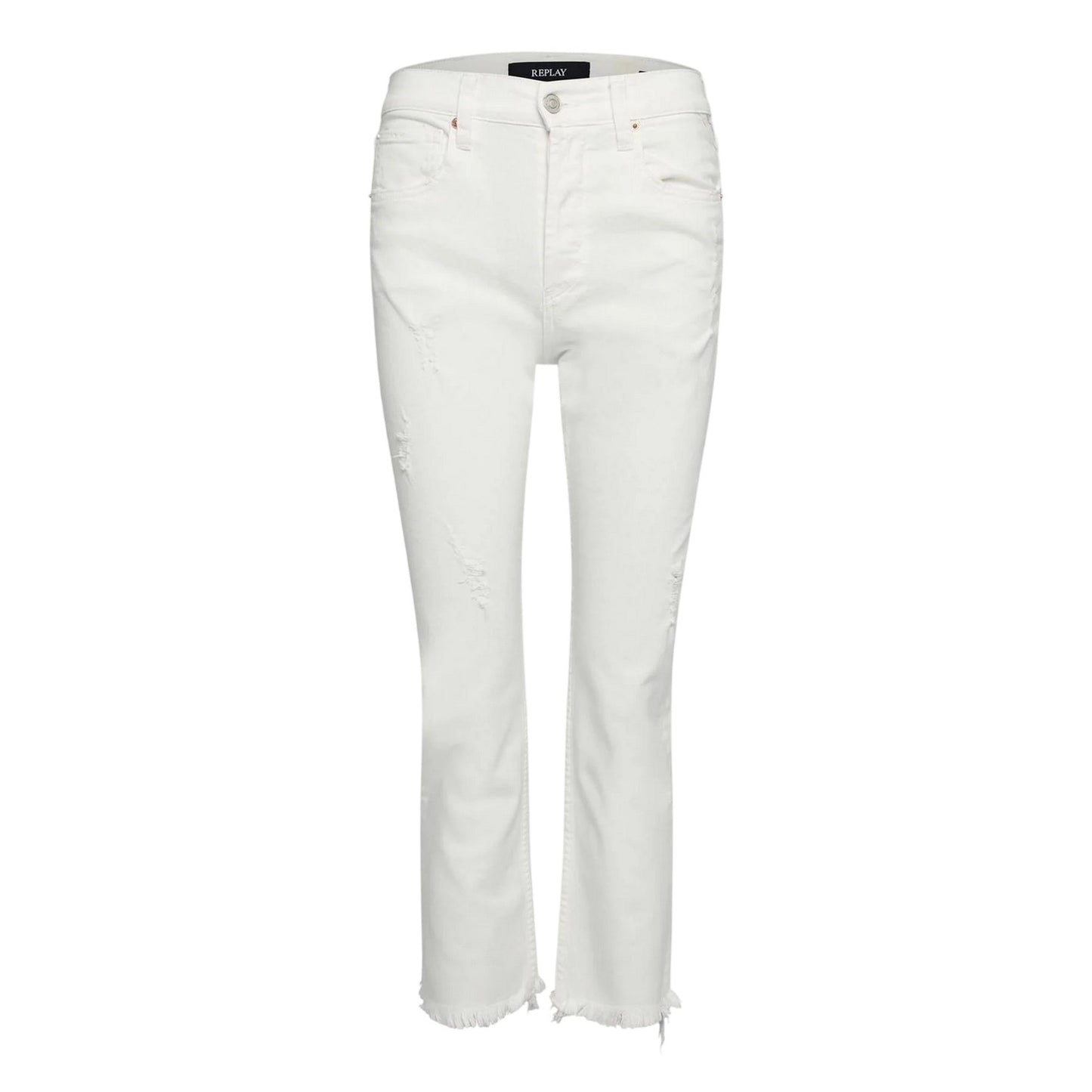 White - Front - Replay Womens-Ladies Cotton Plain Cropped Straight Jeans