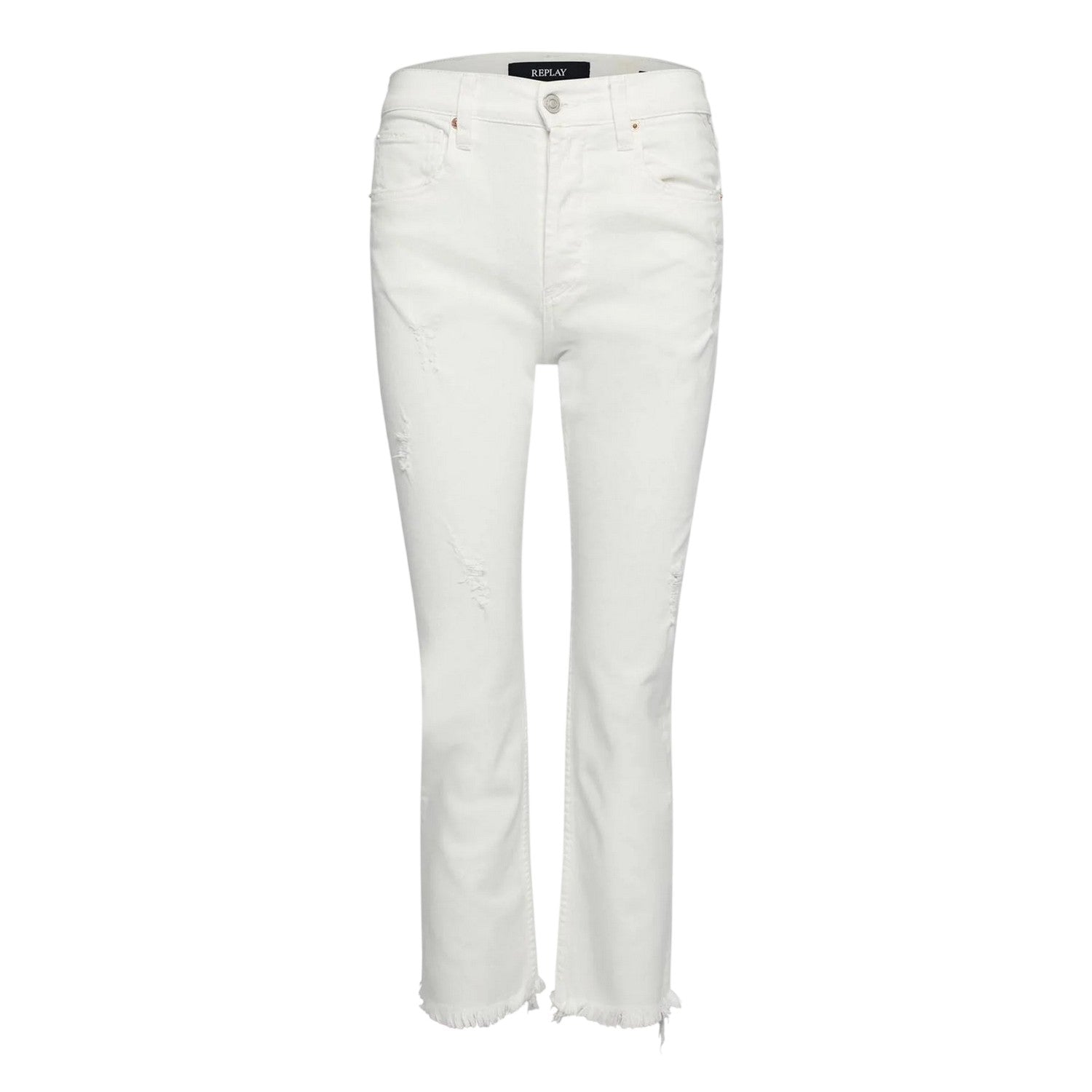 White - Front - Replay Womens-Ladies Cotton Plain Cropped Straight Jeans