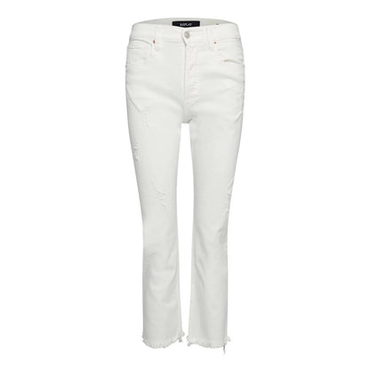 White - Front - Replay Womens-Ladies Cotton Plain Cropped Straight Jeans