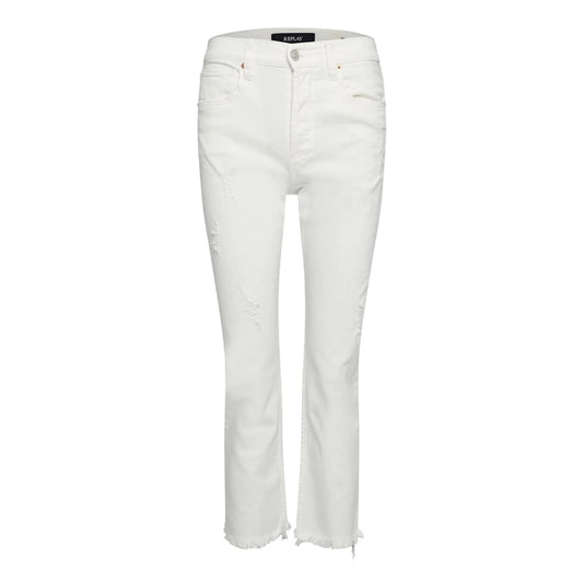 White - Front - Replay Womens-Ladies Cotton Plain Cropped Straight Jeans