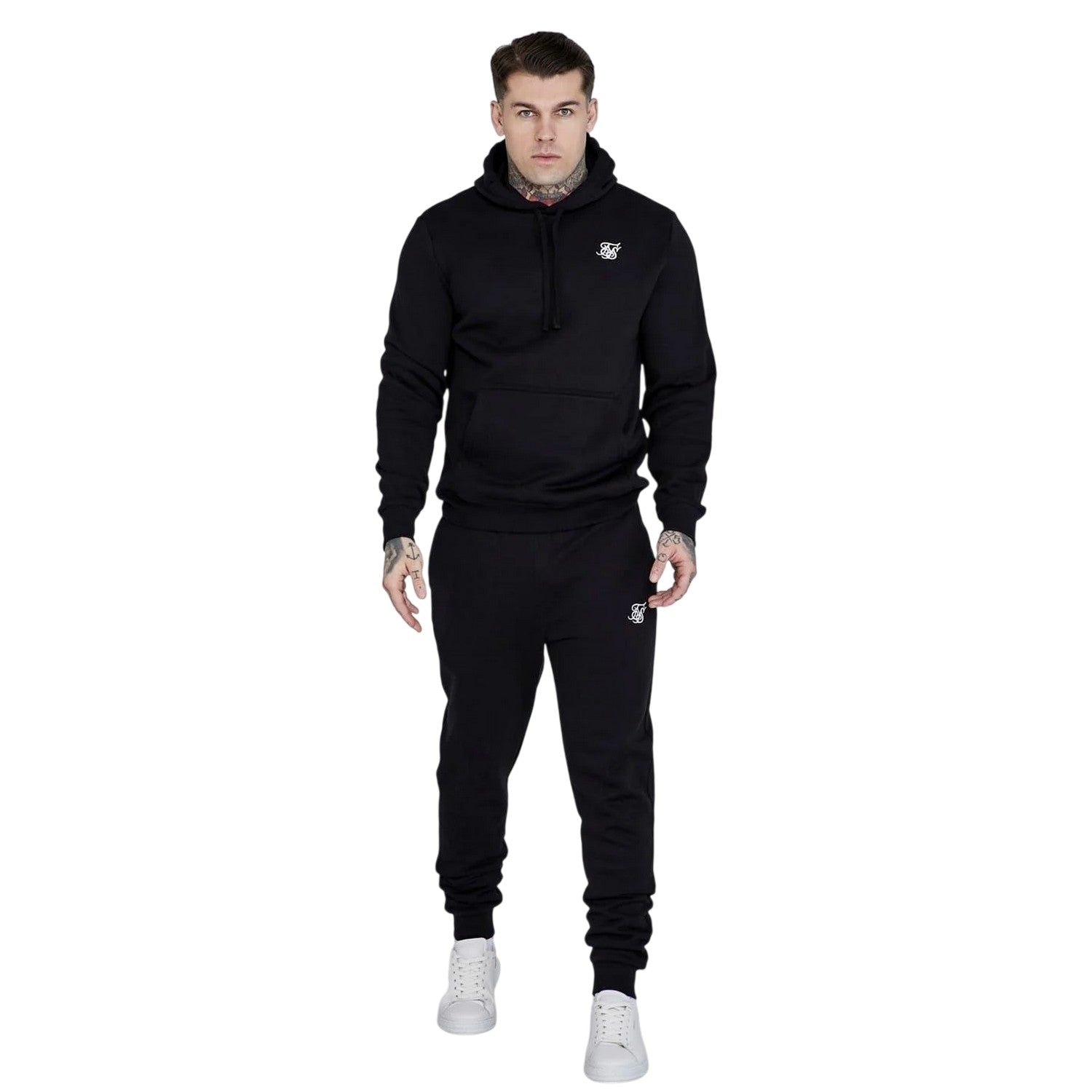 Black - Front - SikSilk Mens Casual Hoodie