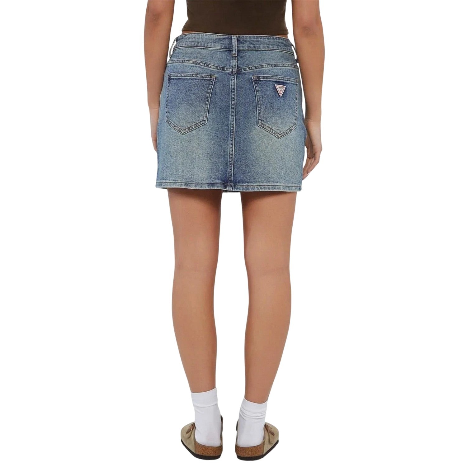 Washed Blue - Back - Guess Womens-Ladies Panel Denim Mini Skirt