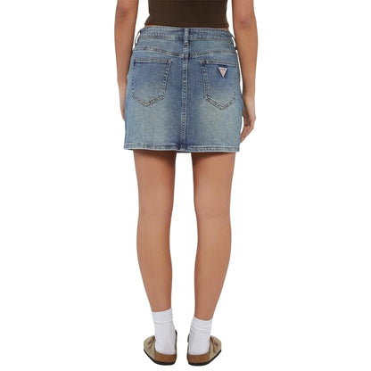 Washed Blue - Back - Guess Womens-Ladies Panel Denim Mini Skirt