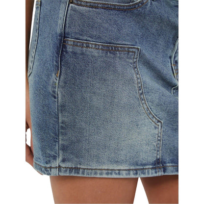 Washed Blue - Side - Guess Womens-Ladies Panel Denim Mini Skirt