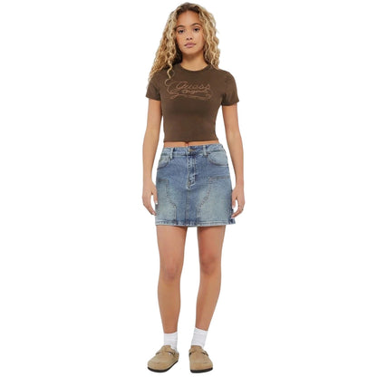 Washed Blue - Pack Shot - Guess Womens-Ladies Panel Denim Mini Skirt