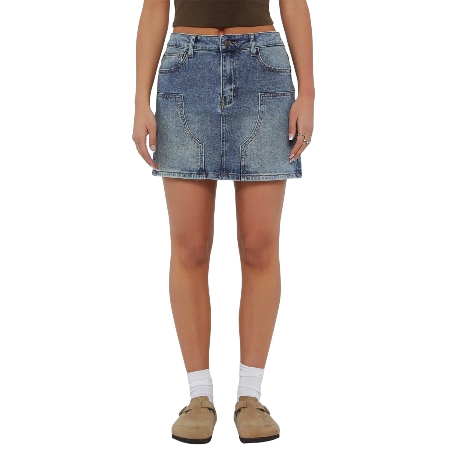 Washed Blue - Front - Guess Womens-Ladies Panel Denim Mini Skirt