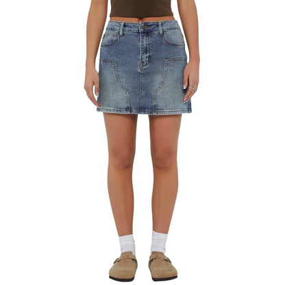 Washed Blue - Front - Guess Womens-Ladies Panel Denim Mini Skirt