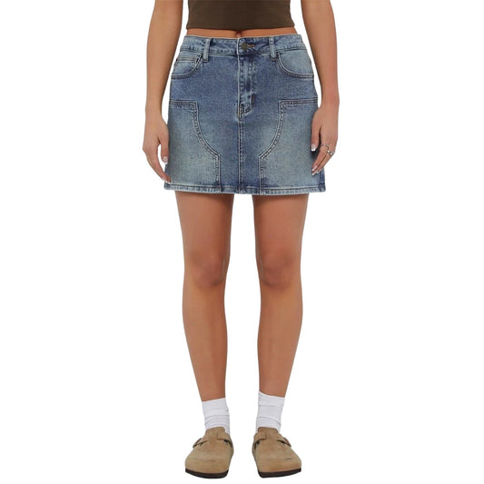 Washed Blue - Front - Guess Womens-Ladies Panel Denim Mini Skirt