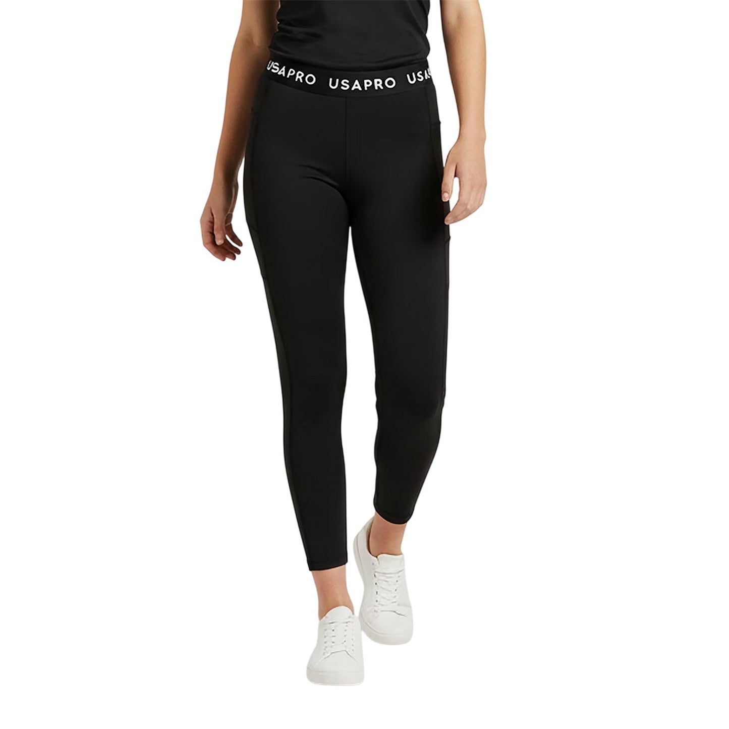 Black-Multicoloured - Side - USA Pro Girls Leaf Print Tight Leggings